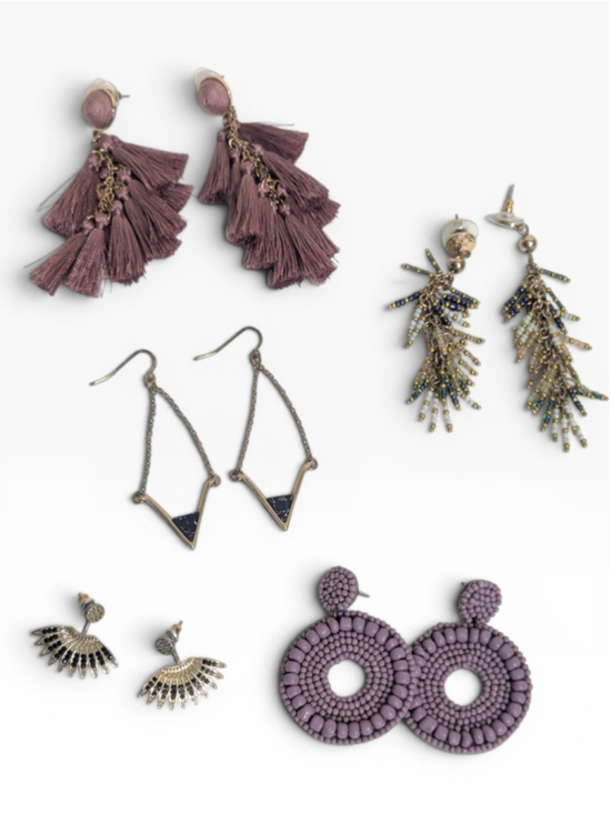 Rocksbox Jewelry - Rocksbox Set 5 Pair Earrings Purple Gold Tassel Beaded Drop